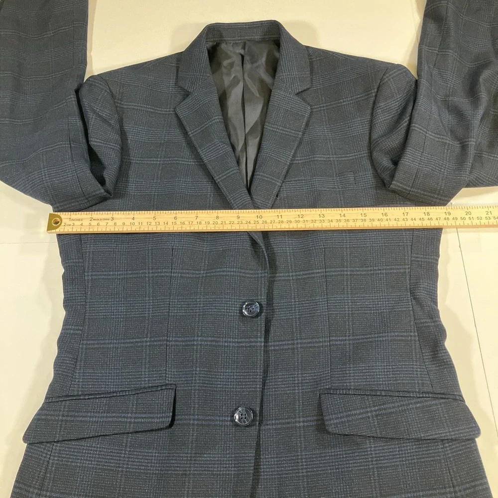 Alain Dupetit Suit Mens 36S 30W Slim Blue Glen Plaid Unhemmed Pants